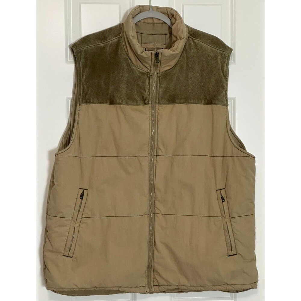 Vintage GAP Vest Mens 2XL Tan Suede Leather Puffer Y2K Outdoor Casual‎ Insulated
